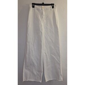 OAT Women's High-Rise Wide-Leg Raw Hem Jeans White Sz 8/29 40"L Relaxed Scandi